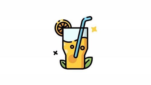 Animated Orange Juice Icon with Straw and Lemon