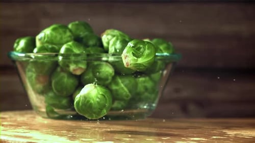 Brussels Sprouts Fall on the Table Filmed on a Highspeed Camera at 1000 Fps