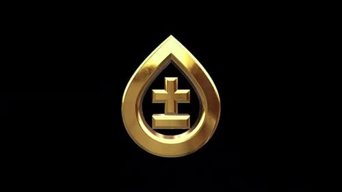 3D Golden Cross in Teardrop Symbol Rotation