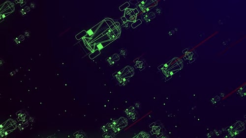 Futuristic Digital Wireframe Race Cars Loop Background