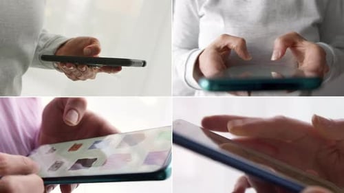Close-up of mobile phone screen in hand. Using smartphone to make call