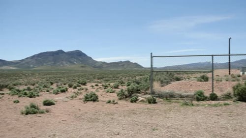 Guarded entrance at Area 51. Nevada. Panning shot.