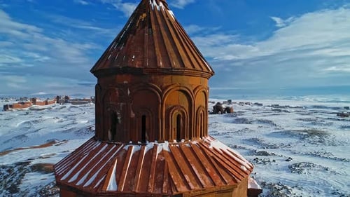 Medieval Stone Church in Snow – Winter Aerial at Ani, Kars Turkey