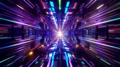 Abstrakter Sci-Fi-Neon-Tunnel-Warp-Speed-Motion-Hintergrund