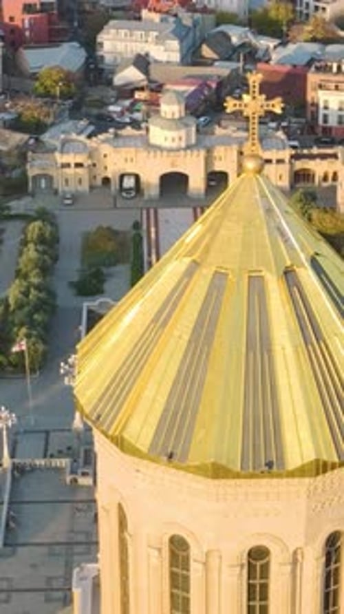 Vertical Video Aerial Majesty Tsminda Sameba Tbilisi's Most Beautiful Cathedral