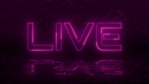 Live neon text animation suitable for video live streaming. Animated neon live text.Glowing Light 4K
