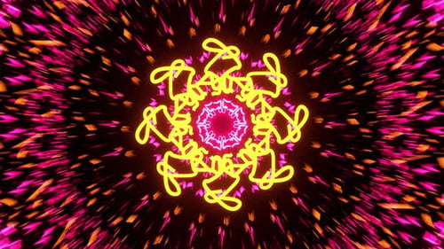 New Yellow And Pink Neon Reflected Kaleidoscope Mandala Vj Loop Background