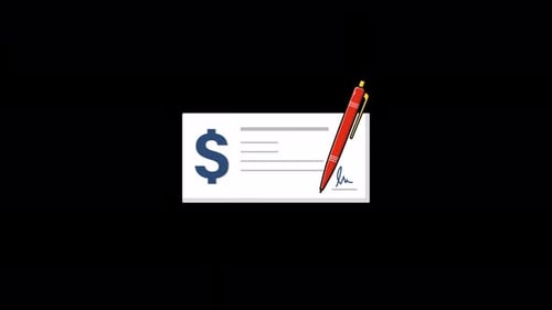 Animated Bank Check with Pen. Donation Concept Video - Transparent