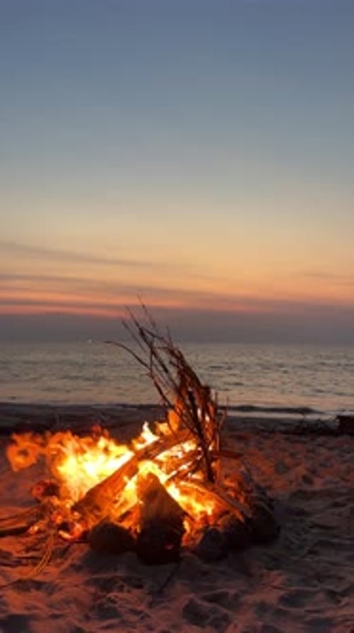 Campfire on the Sunset at the Tropical Beach