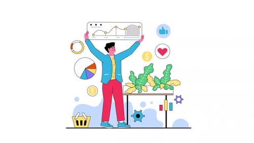 Cena animada de analista de gráficos de negócios