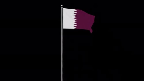 Qatar Flag Waving on Flagpole Against Black Background