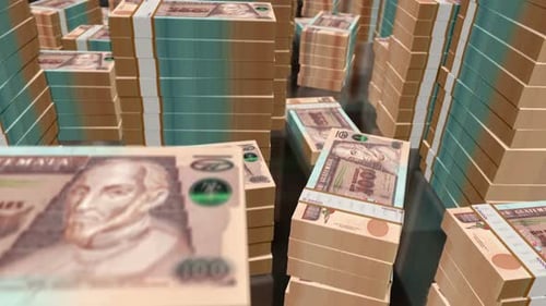 3d flight over the Guatemala quetzal money banknote packs loop
