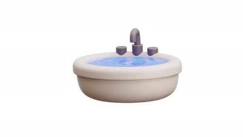3D-Animation der Hotelbadewanne mit Wasser