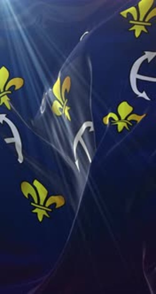 Acadian Flag Waving with Fleur-de-Lis and Anchors