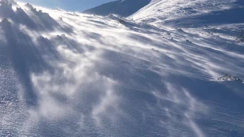 Snowstorm Winds Blowing on Mountain in Winter