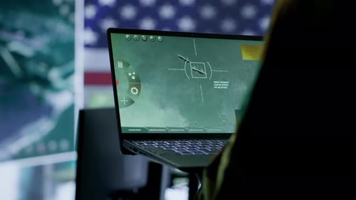 Intelligence Officers in American Military Uniforms Work in Command Post