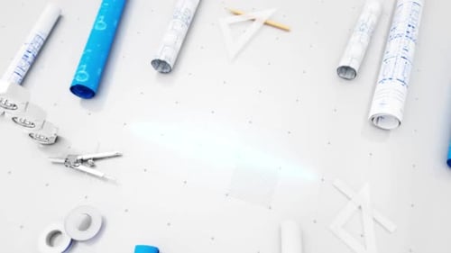 Blueprint Engineer Desk Blue Background