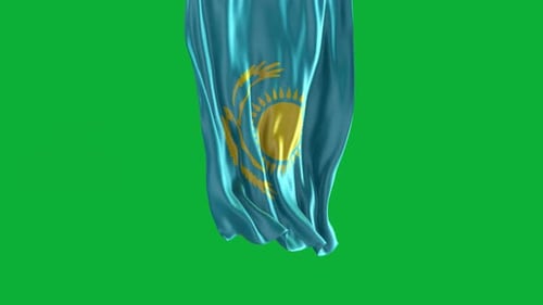 Realistic Kazakhstan Flag Waving Animation Green Screen