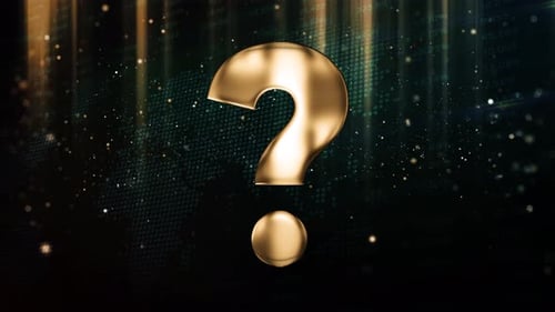 Golden Question Mark Symbol Rotating on a Futuristic Background