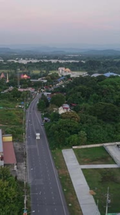 Plain of Thailand From Bird's Eye View Near the Forest Above the Road in a Rural Area