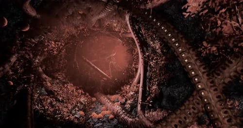 Intricate View of an Alien Landscape with Organic Structures and Textures