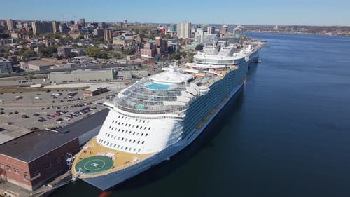 Aerial View Harmony Seas Docked Halifax With Tourists Enjoying Summer Deck Fun