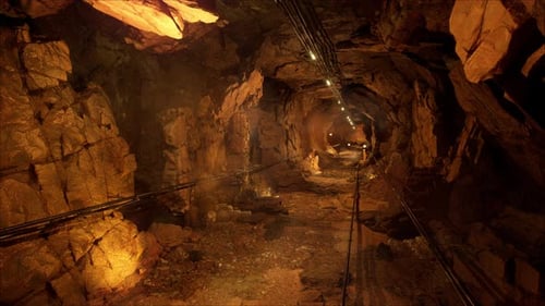 Underground Mine Passage With Electric Lights