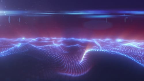 Die abstrakte blaue Energieoberfläche mit magischen Wellen von Partikeln und Punkten