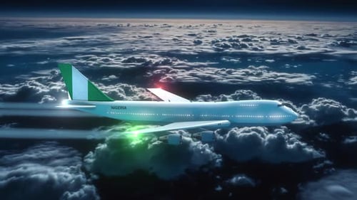 Animated 3D Airplane Flying Above Clouds with Nigeria Flag