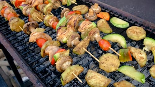 Grilled Vegetable Skewers with Mushrooms, Zucchini, Eggplant