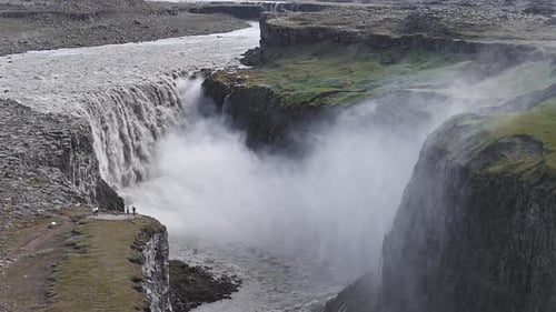 Dettifoss Waterfall Cascading Into Misty Canyon in Iceland