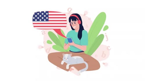 Animated Flat Design Illustration: Person Learning a New Language