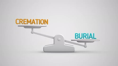 Animated Balance Scale Comparing Cremation and Burial Options