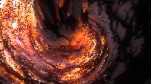 Bunter Nebelwirbel mit glänzenden Partikeln. Antrag. Kosmischer Wirbelwirbel aus schimmernden Partikeln.