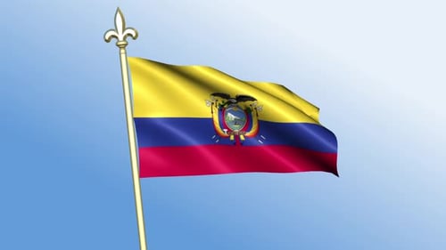 Ecuador National Flag Waving on a Golden Pole