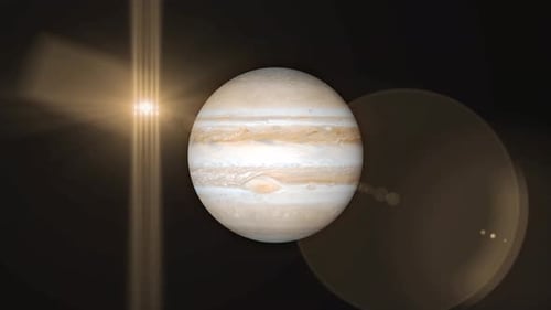 Planeta Júpiter girando com iluminação de fundo animado. conceito de vídeo de tecnologia de notícias. Vd 963