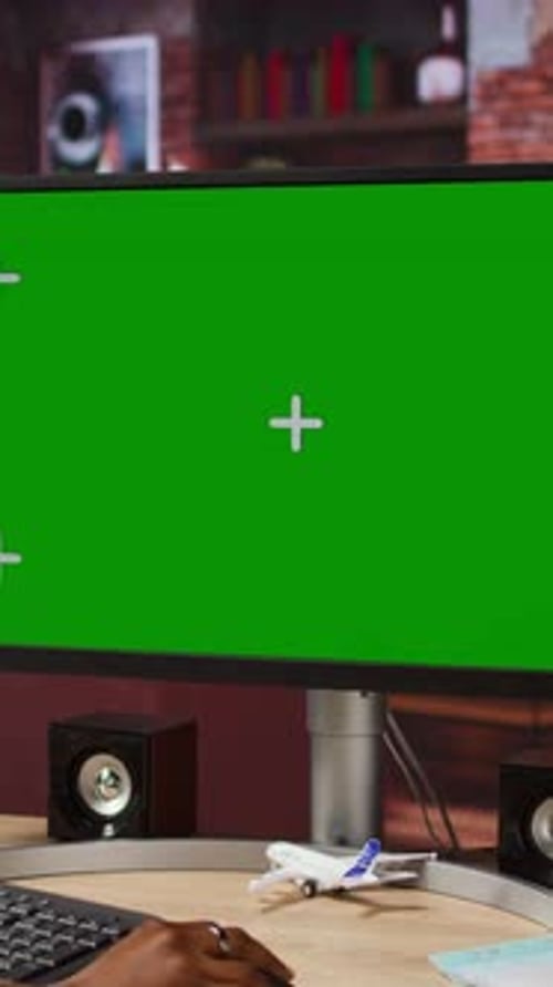 Vertical Video Woman Enjoying Leisure Time at Home Using Green Screen Computer to Text Friends
