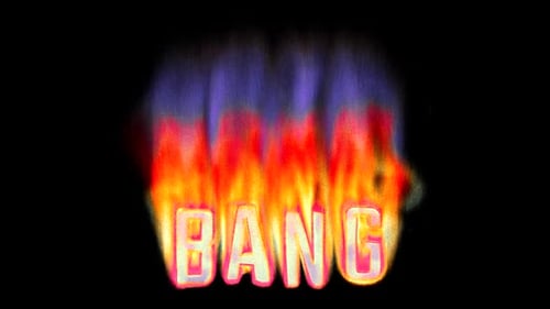 Bang - Burning text in pixelated retro-styled fire. Loop 3d animation on alpha.
