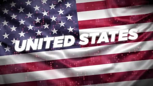 Animated Waving US Flag with Digital Grid and United States Text Reveal