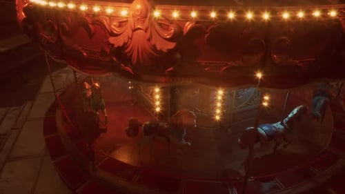 Empty Amusement Park at Night Featuring a Carousel with Glowing Lights