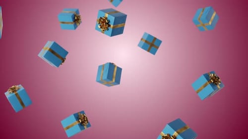 Seamless Loop of Floating Blue Gift Boxes with Gold Ribbons