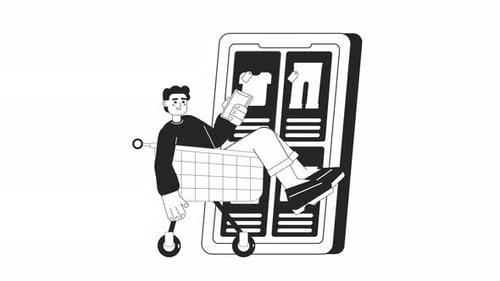 Minimalist Online Shopping Illustration with Person and Smartphone