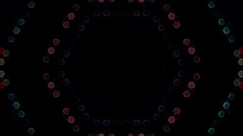Kaleidoscope Glowing Hexagon Grid Background Loop