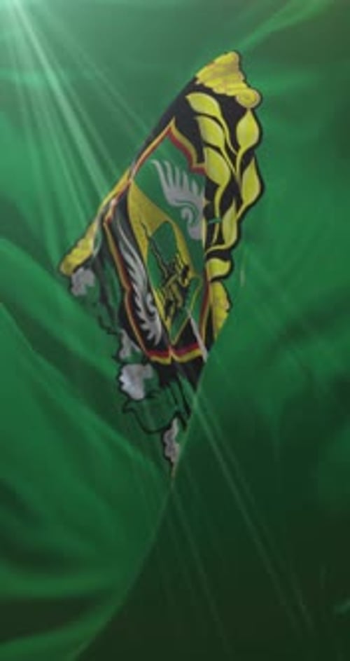 Animated Green Flag with Waving Coat of Arms Emblem