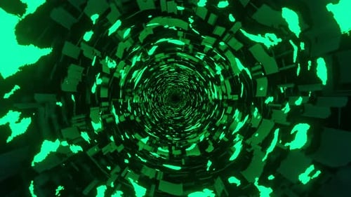 Circular tunnel with green pattern. Looped animation