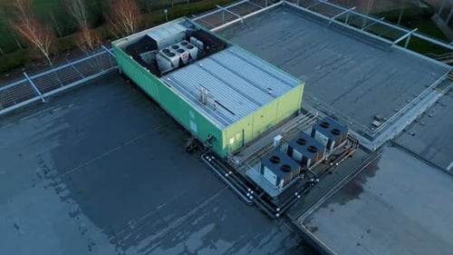 Aerial view of building rooftop, United Kingdom.