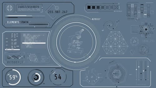 Animation einer Hightech-Schnittstelle für die Arbeit mit wissenschaftlichen Daten