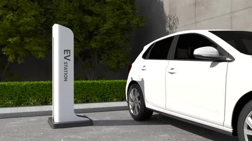 Futuristic EV Charging Station with Robotic Arm
