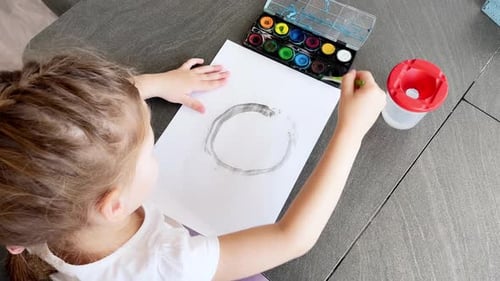 Cute Little Girl Painting with Brushes at Home Creative Games for Kids Stay at Home Entertainment