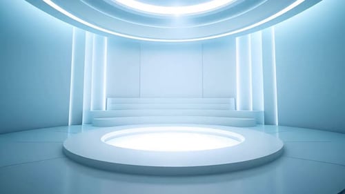 podium Futuristic showcase with platform for product displaying. Empty modern stage display